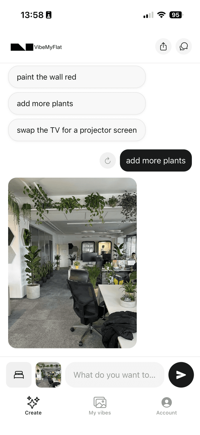 VibeMyFlat app – AI result: add more plants